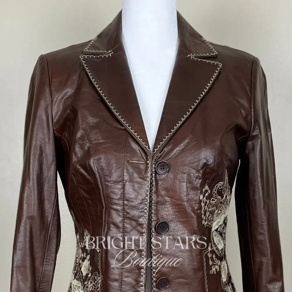 Rare Embroidered Leather Blazer Jacket ASO Lorelai Gilmore Phoebe Buffay Friends - Picture 9 of 11